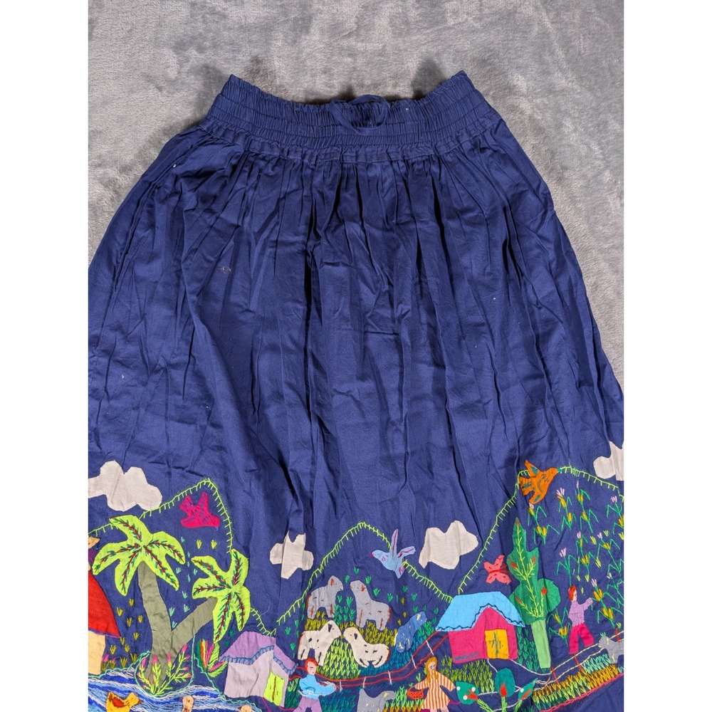 Cuyamuna Handmade Colombia Folk Art Embroidered Cotton Skirt Navy Blue 31L 13W - Picture 16 of 16
